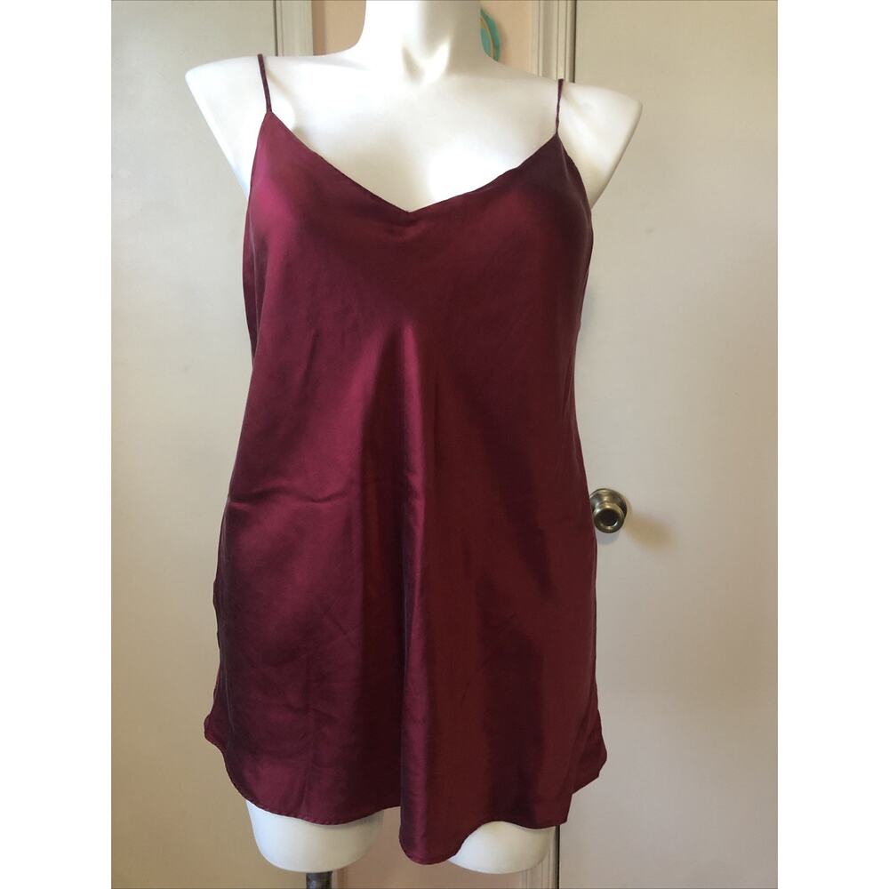 Lafayette 148 New York Tank Top XL Burgandy 100% Silk V Neck Cami Shell